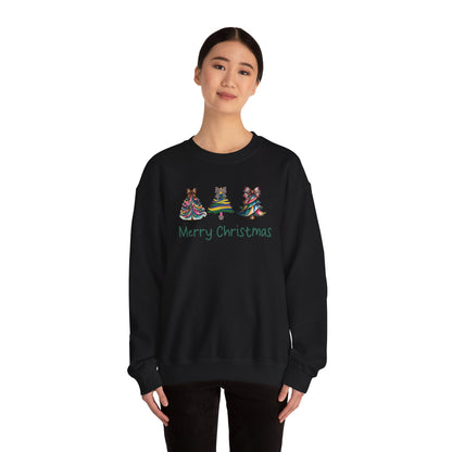 Merry Christmas Whimsical Christmas Trees  Cozy Unisex Holiday Crewneck