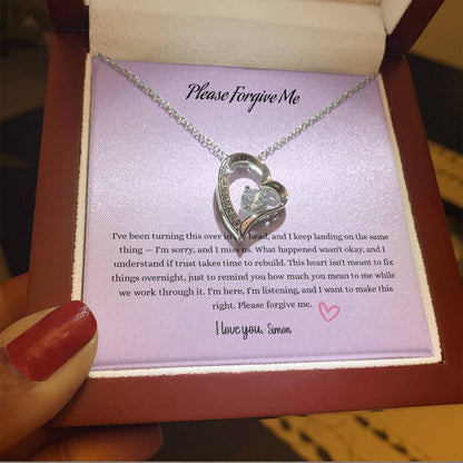 Please Forgive Me Forever Love Necklace – Apology Gift for Her-White Gold