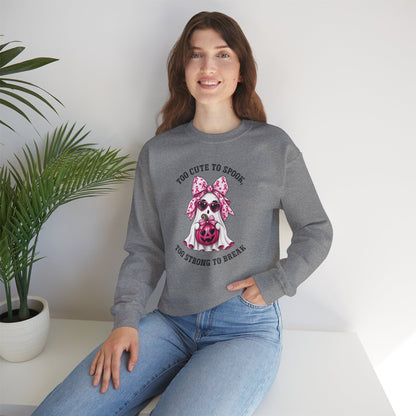 Breast Cancer Awareness Halloween Sweatshirt – Pink Ribbon Ghost Pumpkin Crewneck