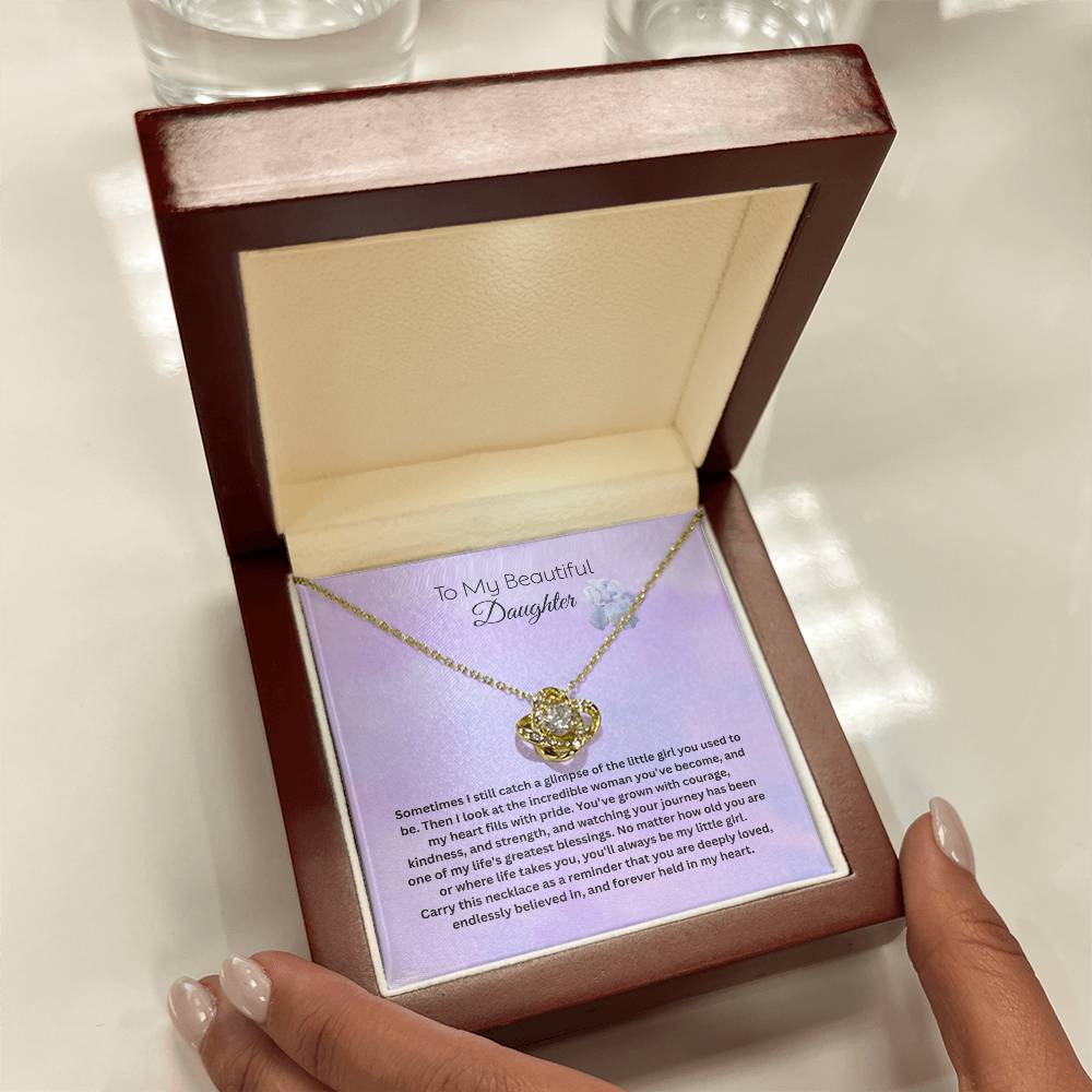 To My Beautiful Daughter Love Knot Necklace | Gift for Daughter from Mom or Dad | Inspirational Daughter Necklace | Birthday, Graduation &amp; Christmas Gift