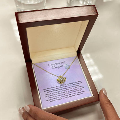To My Beautiful Daughter Love Knot Necklace | Gift for Daughter from Mom or Dad | Inspirational Daughter Necklace | Birthday, Graduation &amp; Christmas Gift
