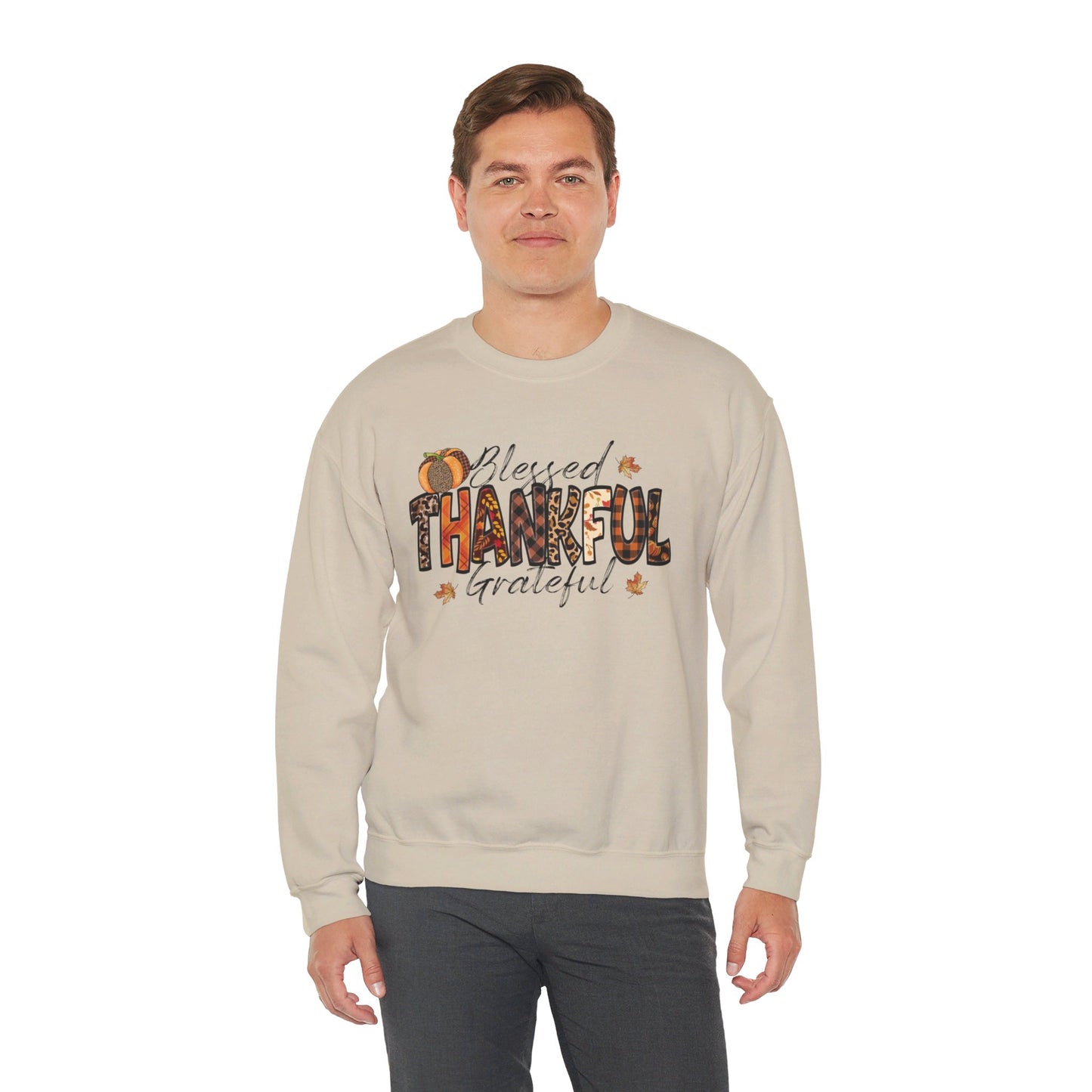 Blessed Thankful Grateful  Heavy Blend™ Crewneck Sweatshirt