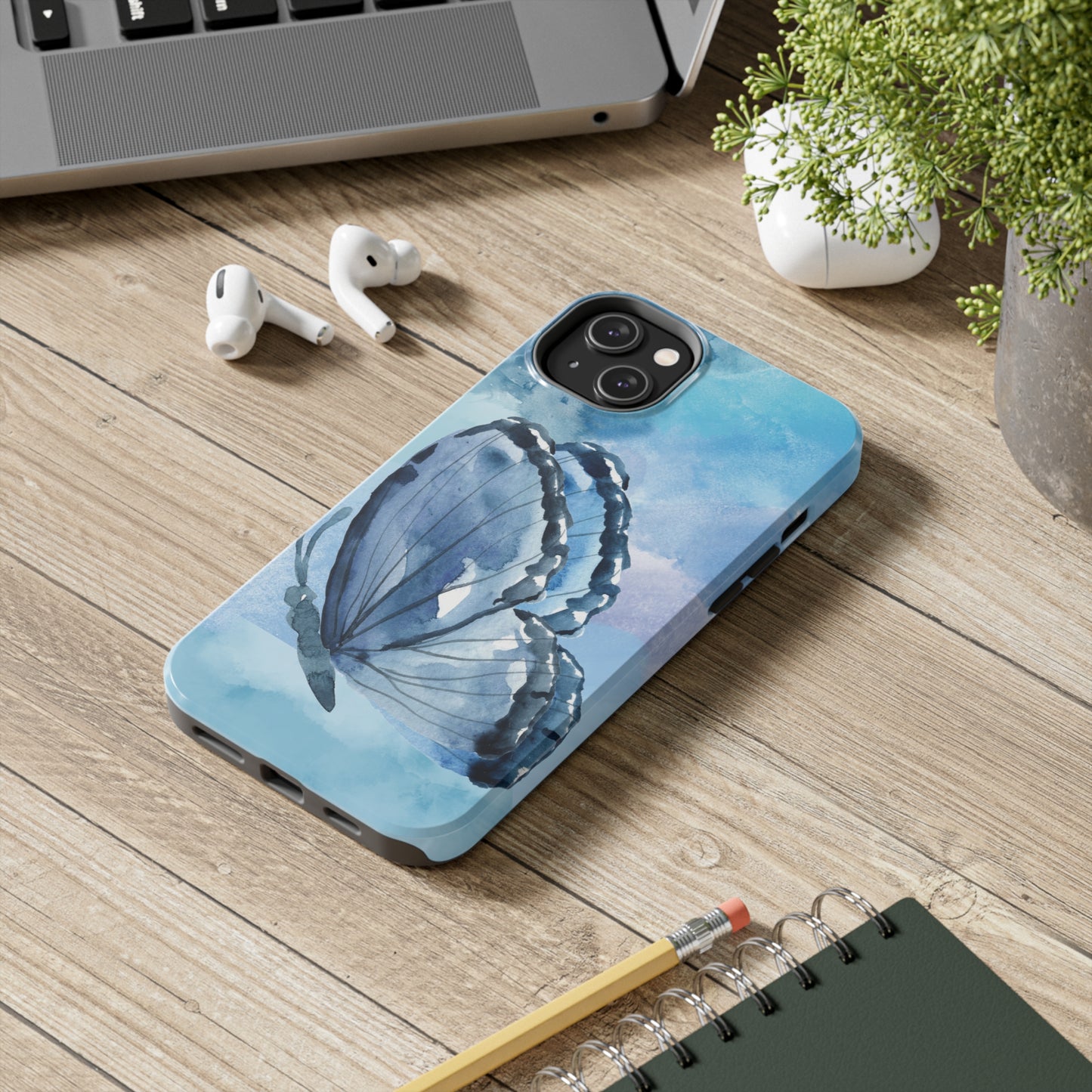 Blue Watercolor Butterfly Tough Phone Cases