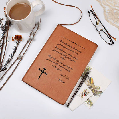 Personalized Christian Leather Journal – Numbers 6:24-27 Blessing Notebook | Graduation Gift, Birthday Gift, Faith Journal, Vegan Leather Journal