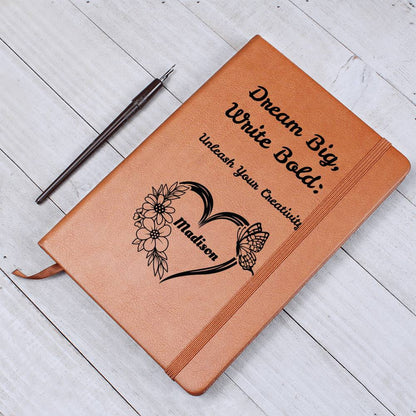 Dream Big, Write Bold: Unleash Your Creativity Personalized Journal – Heart, Flowers, & Butterfly