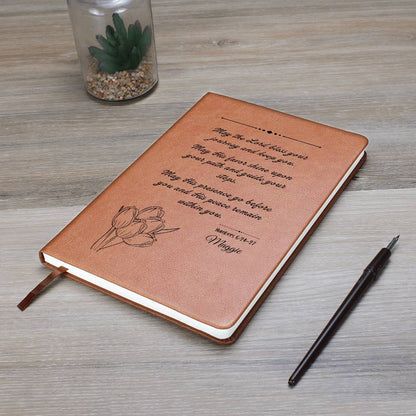 Personalized Christian Leather Journal Tulips– Numbers 6:24-27 Blessing Notebook | Graduation Gift, Birthday Gift, Faith Journal, Vegan Leather Journal
