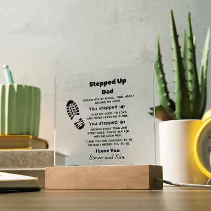 Stepdad Acrylic Plaque – “You Stepped Up” Heartfelt Bonus Dad Gift with LED Light Base