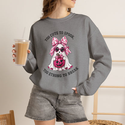 Breast Cancer Awareness Halloween Sweatshirt – Pink Ribbon Ghost Pumpkin Crewneck