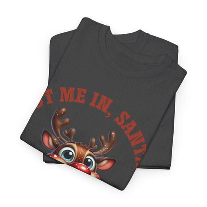 Put Me In, Santa Smiling Deer Unisex Heavy Cotton Tee – Fun and Festive Christmas Shirt