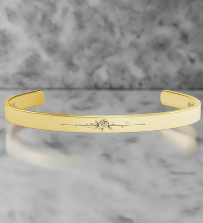 Inspirational Cuff Bracelet - "Braver, Stronger, Smarter" Engraved Stainless Steel in Gold, Rose Gold, Silver