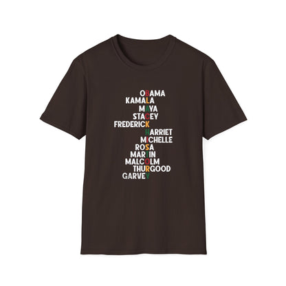 Black History T-Shirt – Celebrating Iconic African American Leaders Unisex Softstyle T-Shirt