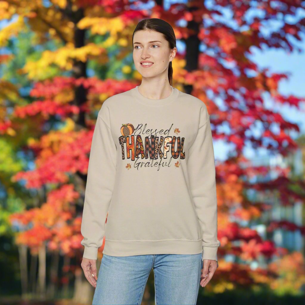 Blessed Thankful Grateful  Heavy Blend™ Crewneck Sweatshirt