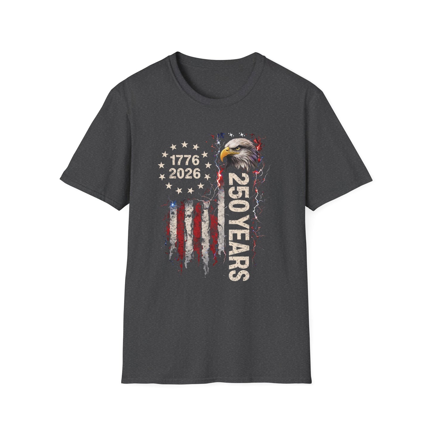 250 Years of Freedom T-Shirt | 1776–2026 USA 250th Anniversary Bald Eagle Patriotic Tee | Gildan Softstyle 64000 Unisex