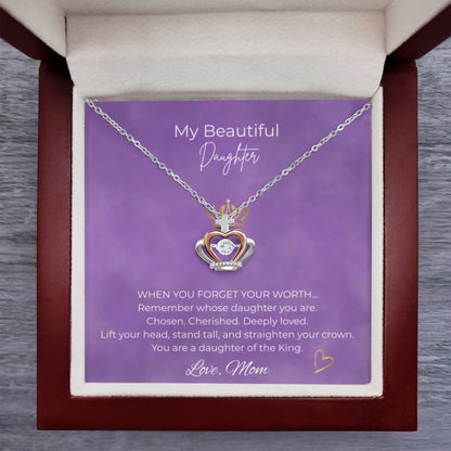 To My Beautiful Daughter Crown Pendant Necklace