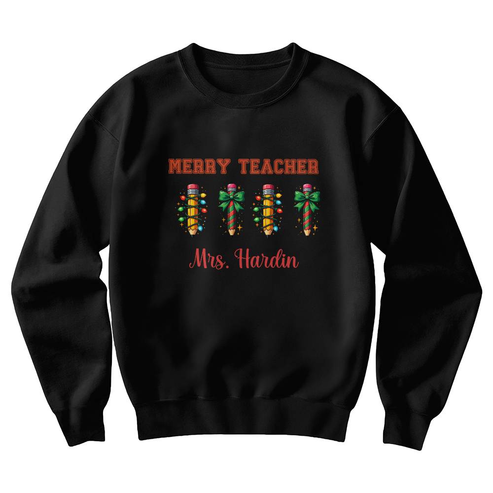 Merry Teacher Christmas Sweatshirt – Personalized Teacher Name Crewneck