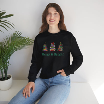 Merry & Bright Crayon, Pencil, and Book Christmas Sweatshirt | Cozy Unisex Holiday Crewneck