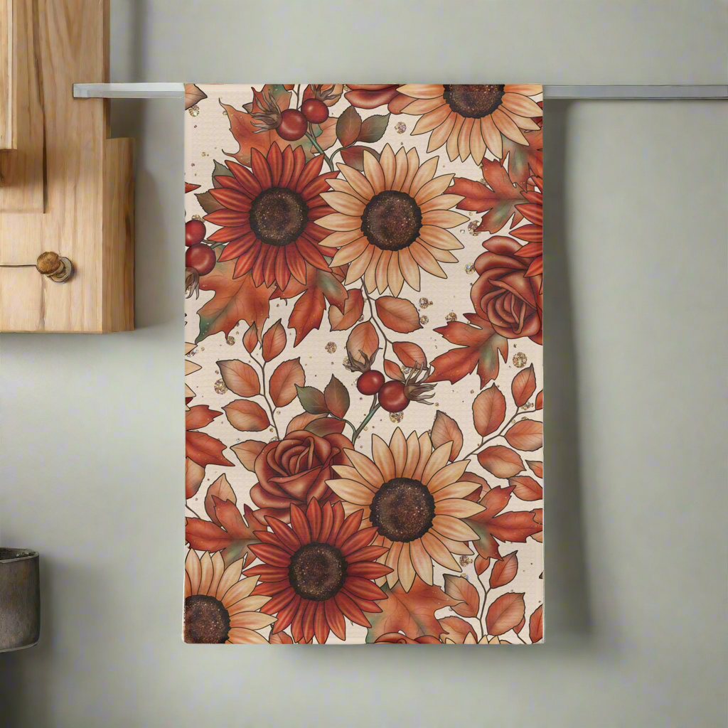 Fall Leaves & Sunflowers Tea Towel