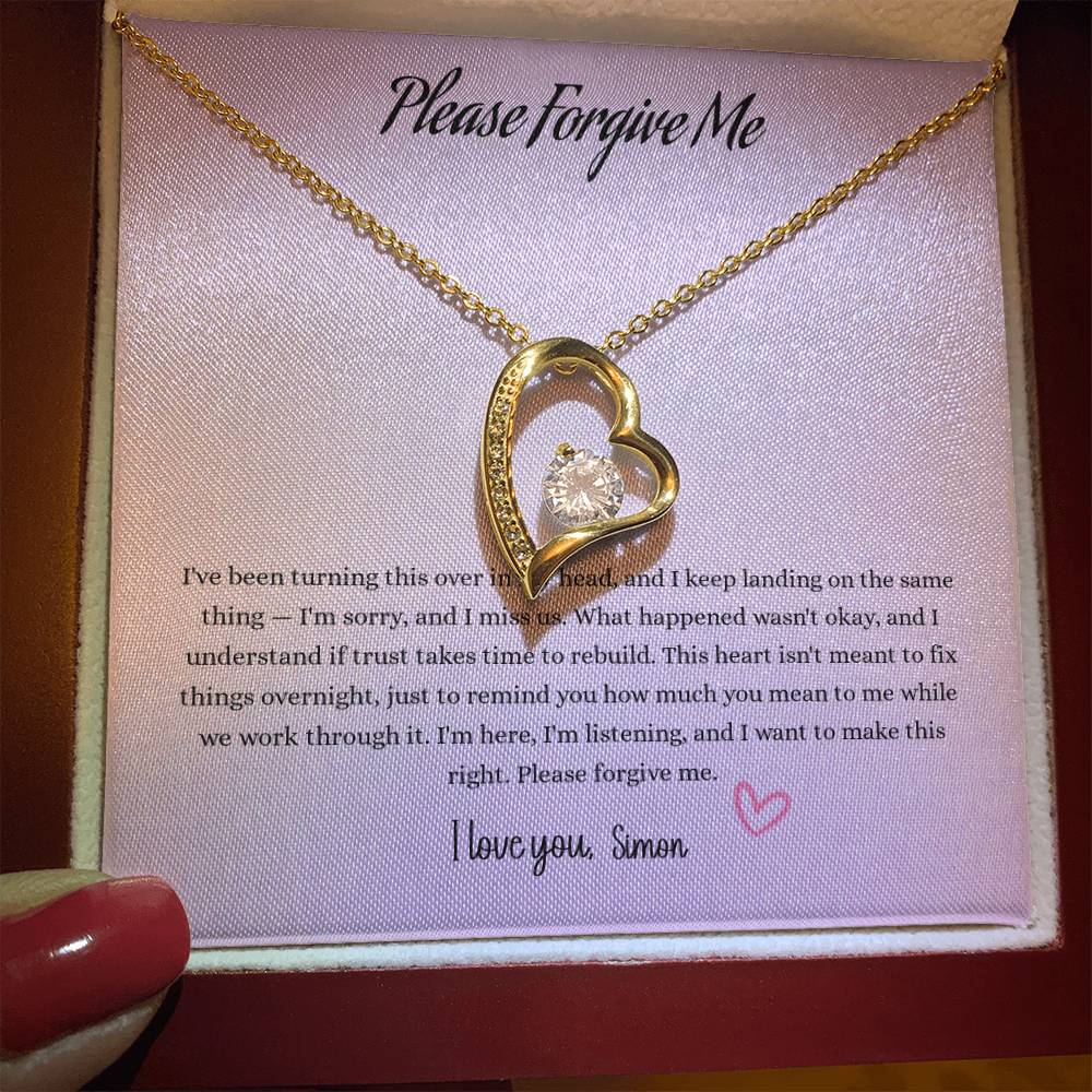Please Forgive Me Forever Love Necklace – Apology Gift for Her-White Gold