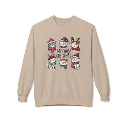 Meowy Christmas Cat Sweatshirt | Cozy Unisex Holiday Pullover for Cat Lovers Unisex Midweight Softstyle Fleece Crewneck Sweatshirt