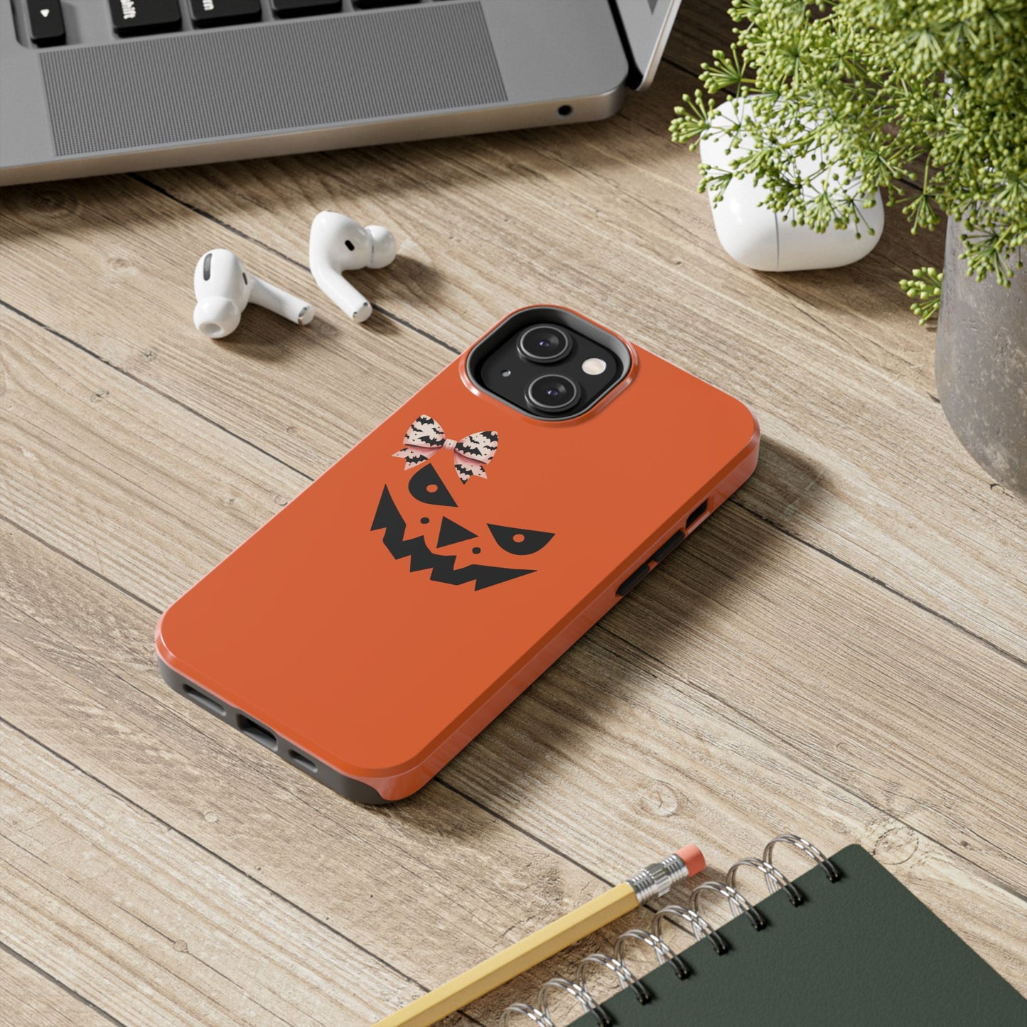 Pumpkin with Bat Bow Tough Phone Cases