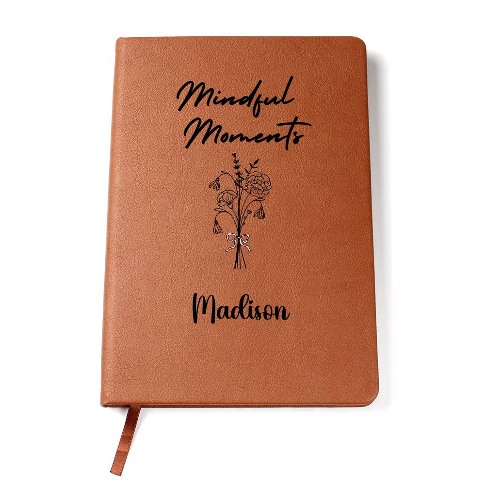 Mindful Moments Personalized Journal – Birth Flower & Name Vegan Leather Notebook