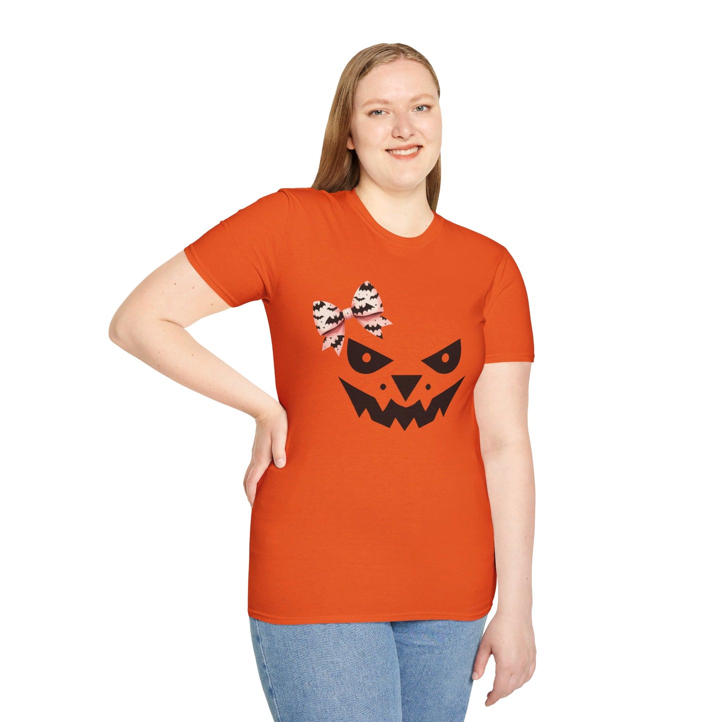 Jack O' Lantern with a Bat Bow Softstyle T-Shirt