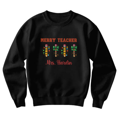 Merry Teacher Christmas Sweatshirt – Personalized Teacher Name Crewneck