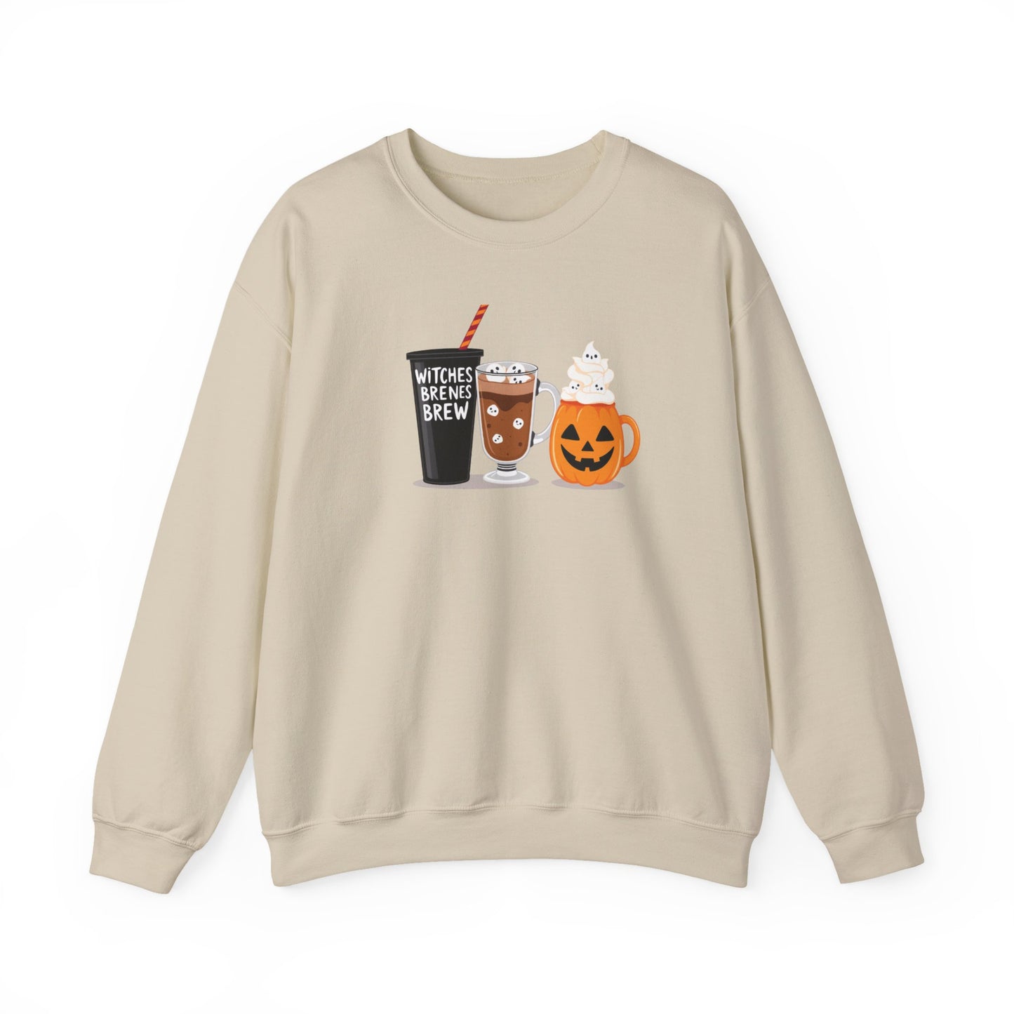 Witches Brew Halloween Sweatshirt – Cozy Unisex Fall Crewneck with Pumpkin &amp; Coffee Design