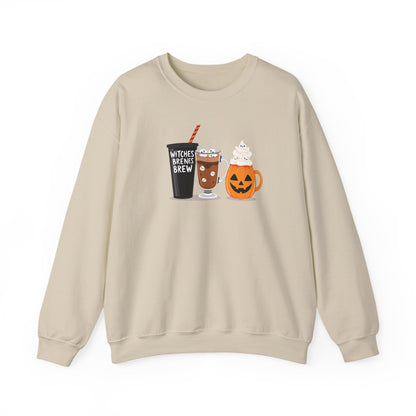 Witches Brew Halloween Sweatshirt – Cozy Unisex Fall Crewneck with Pumpkin &amp; Coffee Design