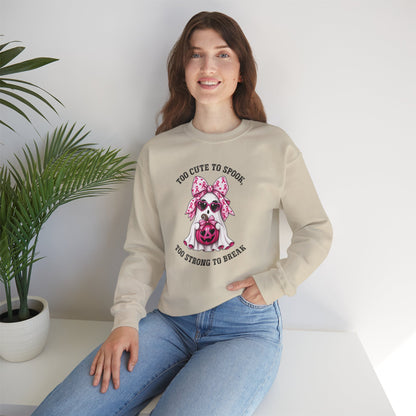 Breast Cancer Awareness Halloween Sweatshirt – Pink Ribbon Ghost Pumpkin Crewneck