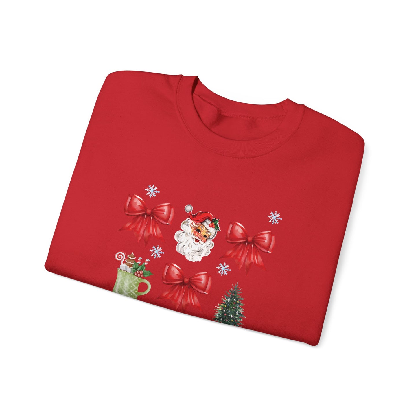 “Festive Santa & Bows” Sweatshirt – Cozy Unisex Blend for Holiday Cheer