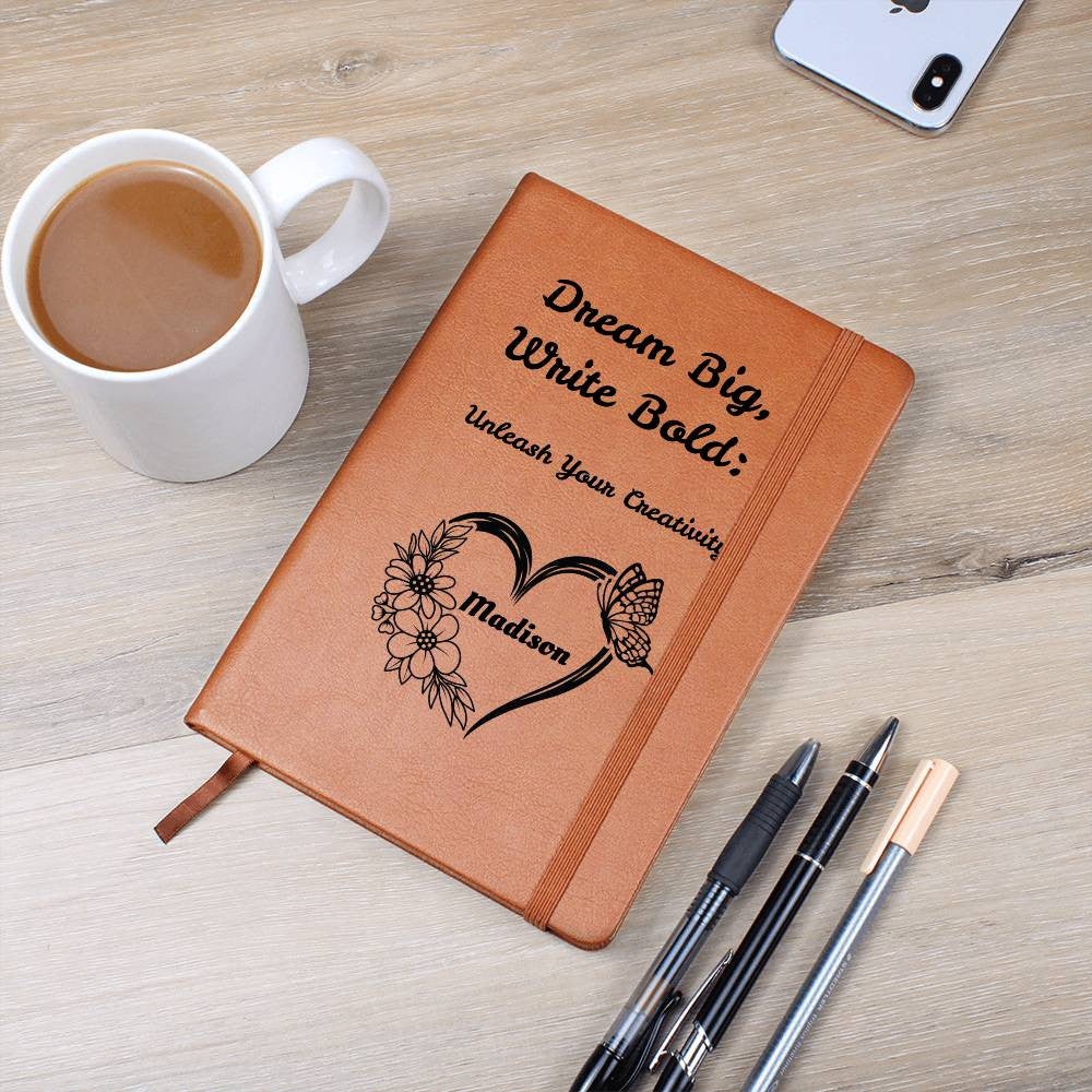 Dream Big, Write Bold: Unleash Your Creativity Personalized Journal – Heart, Flowers, & Butterfly
