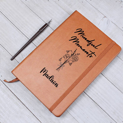 Mindful Moments Personalized Journal – Birth Flower & Name Vegan Leather Notebook