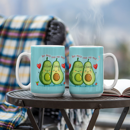 Personalized Avocado Couple Mug – Custom Name Ceramic Coffee Mug, Cute Love Gift for Couples
