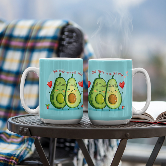 Personalized Avocado Couple Mug – Custom Name Ceramic Coffee Mug, Cute Love Gift for Couples