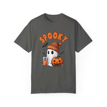 Spooky Ghost with Drink and Pumpkin Garment-Dyed T-shirt