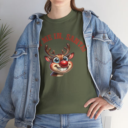 Put Me In, Santa Smiling Deer Unisex Heavy Cotton Tee – Fun and Festive Christmas Shirt