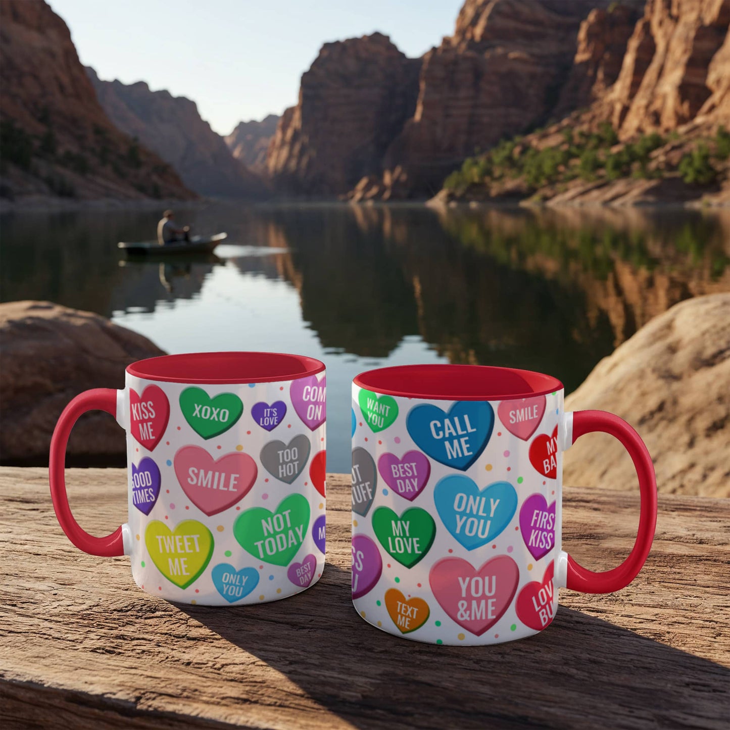 Conversation Hearts Mug | Personalized Color Accent Coffee Mug | Valentine's Day Gift | 11oz &amp; 15oz Ceramic Mug | Dishwasher Safe