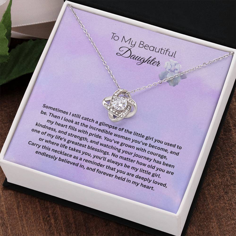 To My Beautiful Daughter Love Knot Necklace | Gift for Daughter from Mom or Dad | Inspirational Daughter Necklace | Birthday, Graduation &amp; Christmas Gift