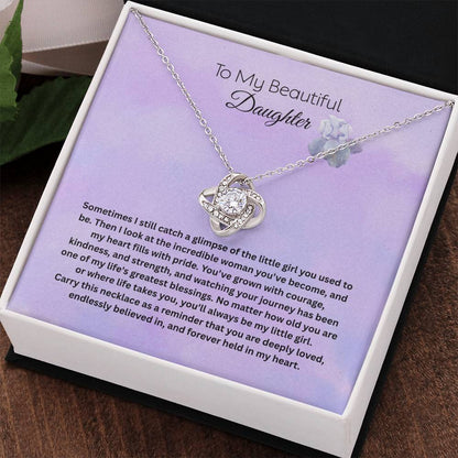 To My Beautiful Daughter Love Knot Necklace | Gift for Daughter from Mom or Dad | Inspirational Daughter Necklace | Birthday, Graduation &amp; Christmas Gift