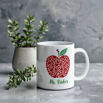 Teacher Appreciation Mug - Heartfelt Apple Design, Perfect Gift for Educators White Ceramic Mug