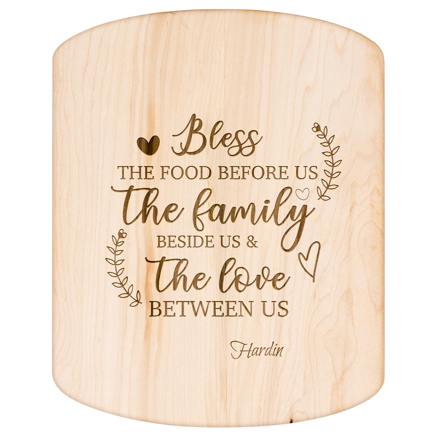 Bless The Food Before Us The Family Beside Us & The Love Between Us Hardwood Oval Cutting Board