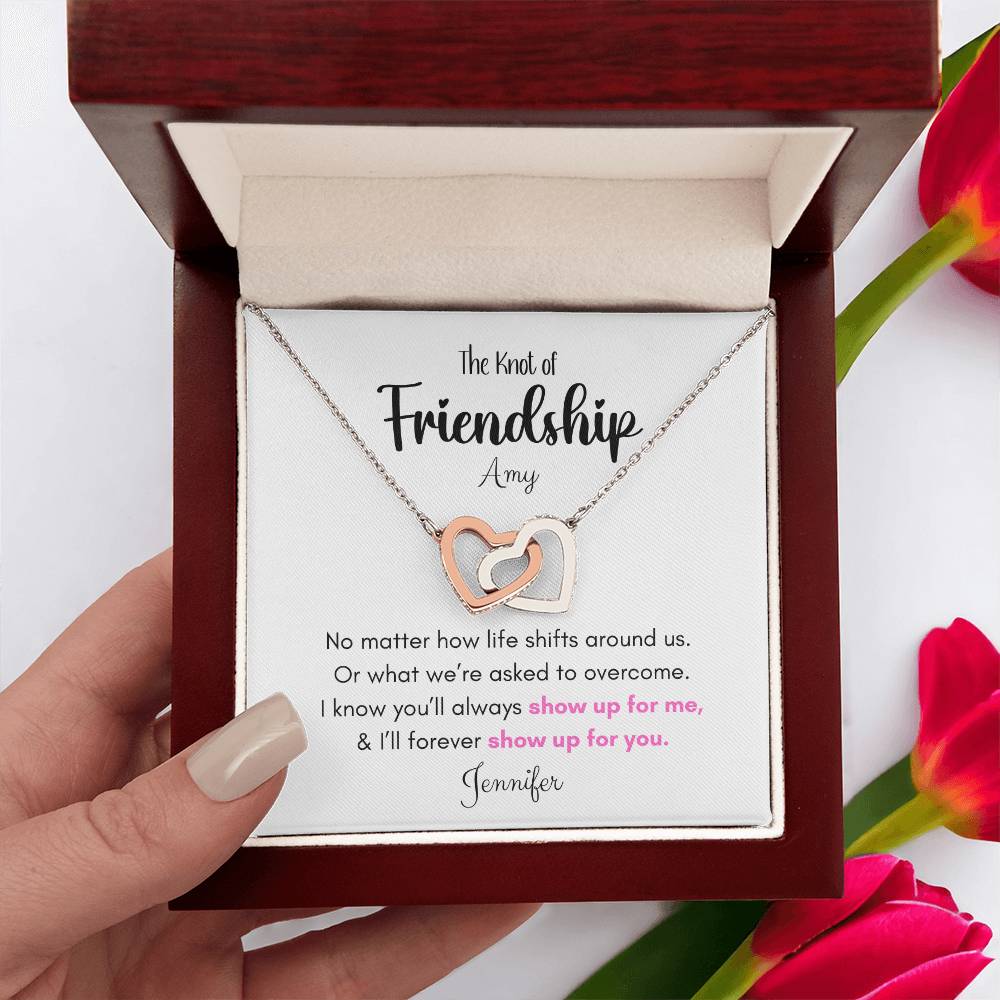 Friendship Gift-Interlocking Hearts Necklace , Rose Gold