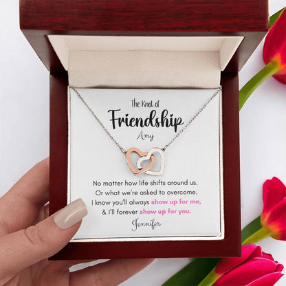 Friendship Gift-Interlocking Hearts Necklace , Rose Gold
