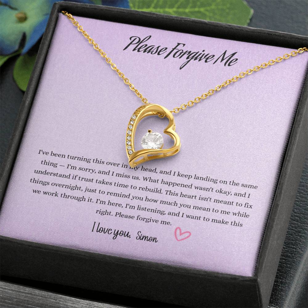 Please Forgive Me Forever Love Necklace – Apology Gift for Her-White Gold