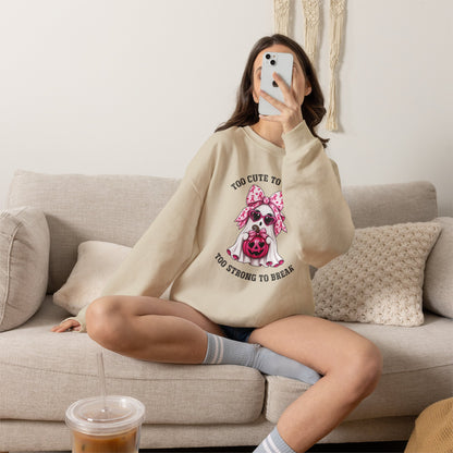 Breast Cancer Awareness Halloween Sweatshirt – Pink Ribbon Ghost Pumpkin Crewneck