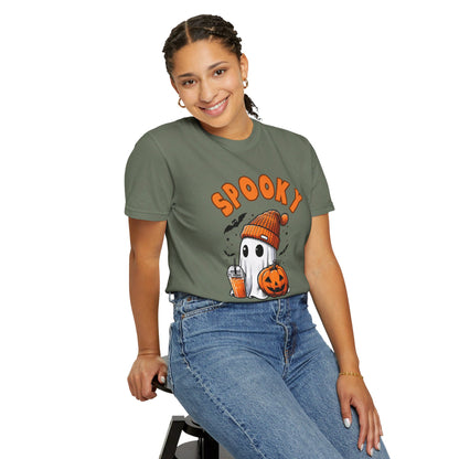 Spooky Ghost with Drink and Pumpkin Garment-Dyed T-shirt