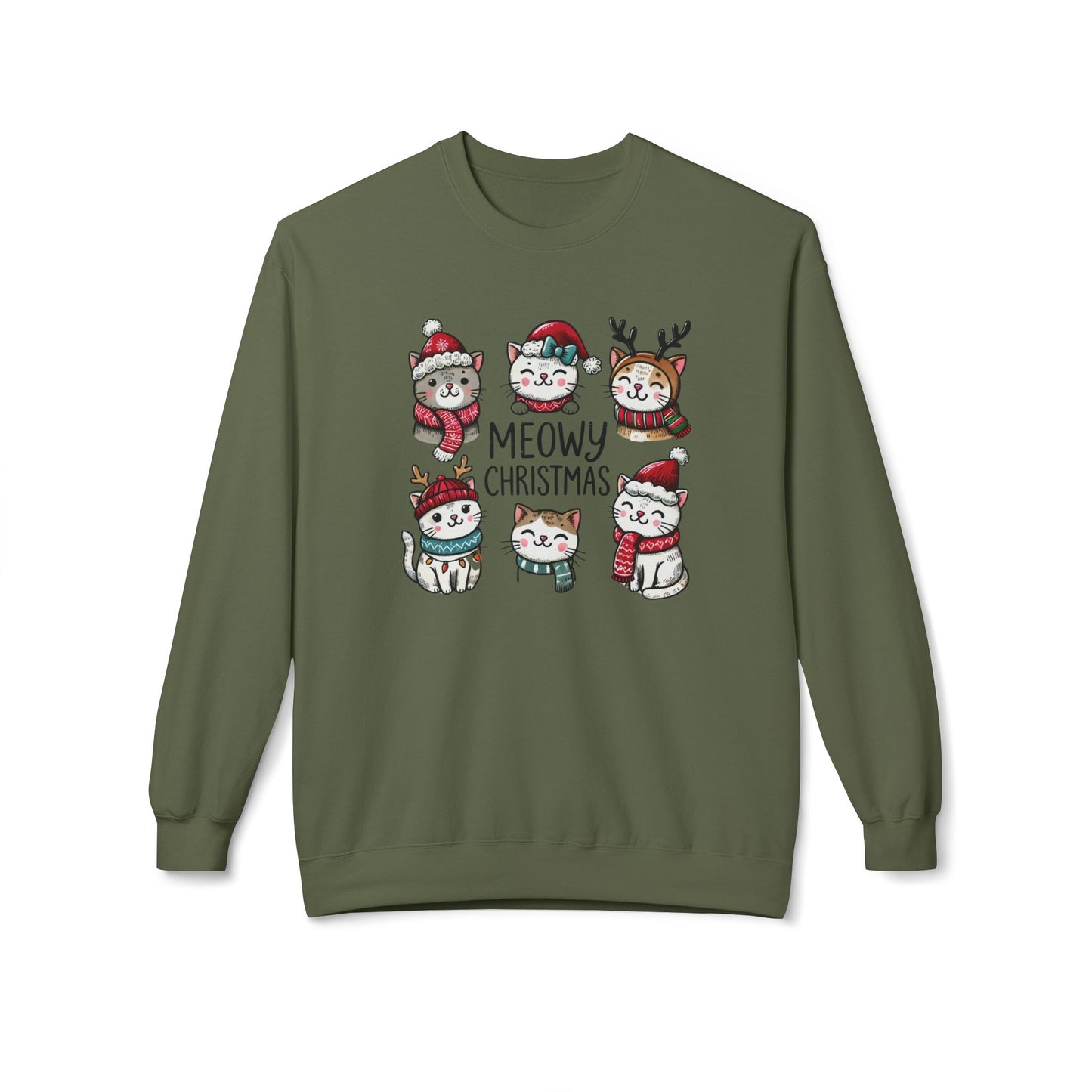 Meowy Christmas Cat Sweatshirt | Cozy Unisex Holiday Pullover for Cat Lovers Unisex Midweight Softstyle Fleece Crewneck Sweatshirt