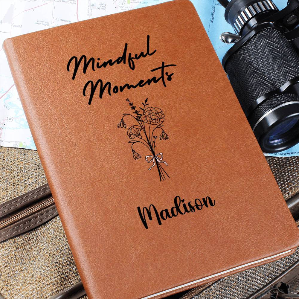 Mindful Moments Personalized Journal – Birth Flower & Name Vegan Leather Notebook
