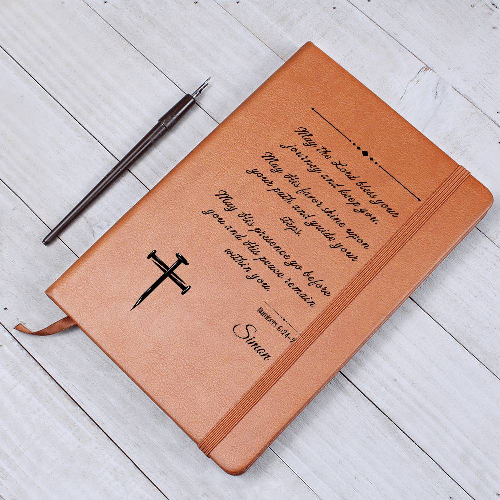 Personalized Christian Leather Journal – Numbers 6:24-27 Blessing Notebook | Graduation Gift, Birthday Gift, Faith Journal, Vegan Leather Journal